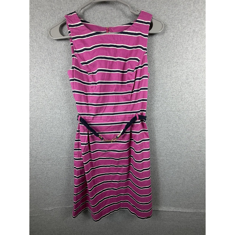 Tommy Hilfiger Dress Womens 4 Pink Striped Belted Fit‎ Flare Nautical Cotton